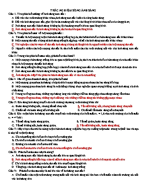 Câu hỏi trắc nghiệm Chương Sóng ánh sáng - Môn Vật lý Lớp 12